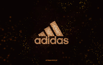 Adidas glitter logo, , black background, Adidas logo, orange glitter art, Adidas, creative art, Adidas orange glitter logo HD wallpaper