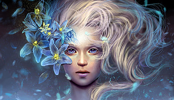 Flowers, Fantasy, Girl, Hair, Face HD wallpaper