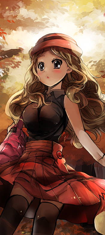 Trainer and Fennekin, skirt, hat, pokeball, long hair, Pokemon, video game HD phone wallpaper