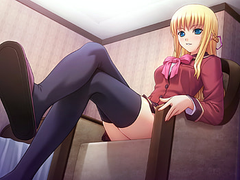 The Queen of Sexy, blue, sexy, blonde, eyes, uniform, kanojo to kanojo to watashi no nanabi, anime, amishiro, cool, game, school, hair, anna HD wallpaper