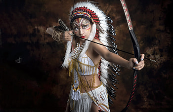 Native American, Women, Asian, Bow, Cosplay, Feather, Makeup, Model HD wallpaper