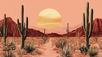 Warm Desert Cactus: A Stunning, painting, desert, Warm colors, cactus HD wallpaper