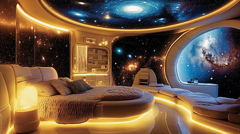 Futuristic Galaxy Room : Immersive Cosmic Living Space, futuristic, room, galaxy HD wallpaper