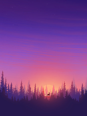 Art, Sun, Violet, Vector, Fir, Spruce, Purple, Deer HD phone wallpaper