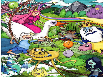 What Time is it?...ADVENTURE TIME, ice king ice kingdom, lumpy space princess, lsp, adventure time, candy kingdom, jake, tree trucks, princess bubblegum, finn, mountains HD wallpaper