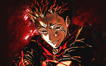 Ryomen Sukuna, Jujutsu Kaisen, portrait, red stone background, grunge art, Jujutsu Kaisen characters, Sukuna, Japanese manga, Sukuna Ryomen HD wallpaper