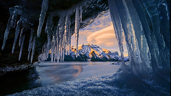 Banff NP, Alberta, sunset, ice, lake, trees, canada, water HD wallpaper