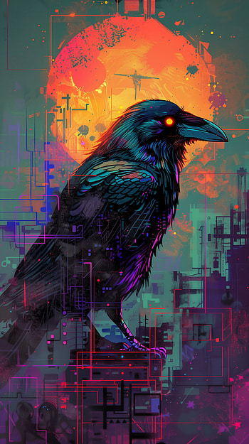 Mystic Raven Cyber City, raven, bird HD phone wallpaper