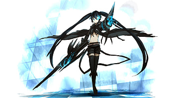 Black Rock Shooter, sword, cute, vocaloid, black hair, long hair, brs, anime girl, anime, fantasy, black start shooter, original, weapon, anime warrior, tagme HD wallpaper