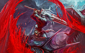 Odin, sword, fantasy, dragon, norse, diety, warrior HD wallpaper