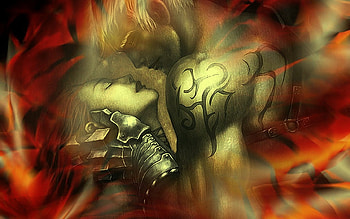 Pasion, women, fantasy, fire, men HD wallpaper