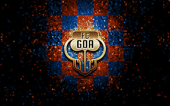 Goa FC, glitter logo, ISL, orange blue checkered background, soccer, indian football club, Goa FC logo, mosaic art, football, FC Goa, India HD wallpaper