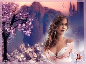 Lady of the mist, mist, digital, flower, love, people, woman, mountain HD wallpaper