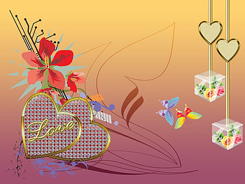 Love 1, heart, butterfly, love, flower HD wallpaper