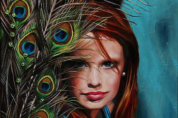 Eye of the Peacock, art, beautiful, illustration, artwork, lady, wide screen, Old Master, painting, portrait HD wallpaper