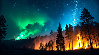 Wildfire Storm : Nature’s Fiery and Electric Spectacle, Wildfire, lightning storm, Night Sky HD wallpaper