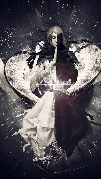 Black Devil, Angel, black and white HD phone wallpaper