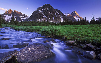 Mountains, stream, river, nature, landscape HD wallpaper