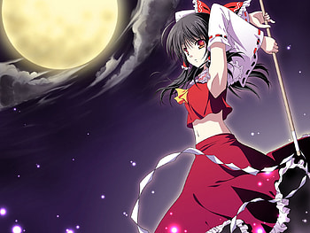 such a lovely moon~, ribbon, hakurei reimu, stars, monn, miko, touhou, clouds, sky, shirne maiden, evening HD wallpaper