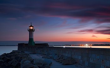 Lighthouse in Germany, night, island, lighthouse, Germany, sea HD wallpaper