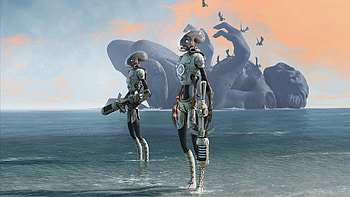 Aliens on the beach HD wallpaper