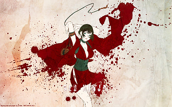 red ninja, yukata, short hair, red eyes, blood, black hair HD wallpaper