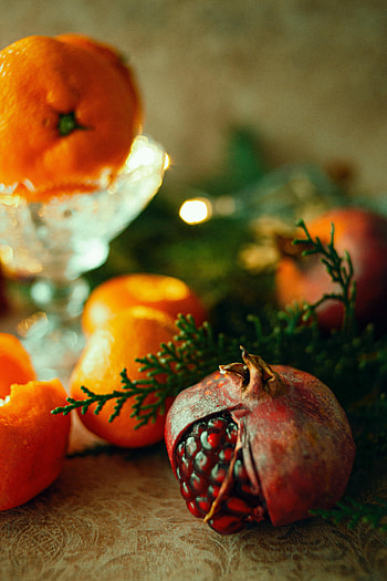 Fruits, Food, Tangerines, Garnet, Pomegranate HD phone wallpaper