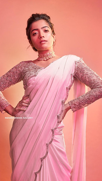 Rashmika Mandanna Ki, Pink Saree HD phone wallpaper