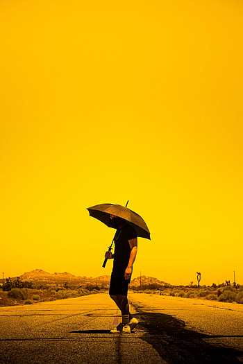 Sunset, Miscellanea, Miscellaneous, Road, Man, Human, Person, Umbrella HD phone wallpaper
