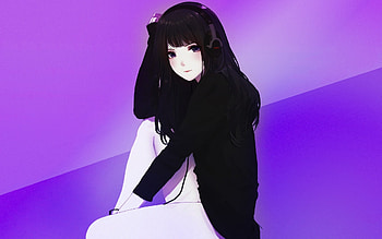 Head, cute, anime girl, black hoodie HD wallpaper