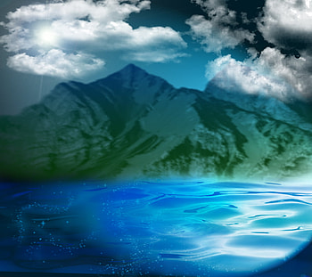 Blue Scenery, oceans, light, clouds, mountains, water, calm HD wallpaper