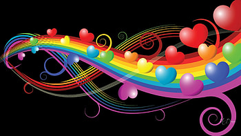 Hearts and Color, colorful, Valentines Day, scrolls, bright, abst, hearts HD wallpaper