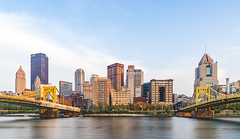 Pittsburgh Skyline, Sunset reflection, Pittsburgh's beauty, Waterfront views HD wallpaper