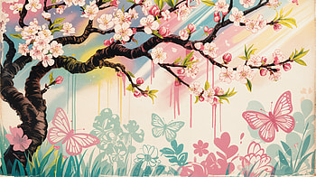 Vintage Spring Ultra : Blooming Blossoms and Butterflies, cherry blossom, spring, butterfly, floral HD wallpaper