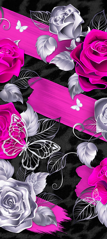 BlackLeopard PinkRose, flowers, pink, petal, butterfly HD phone wallpaper