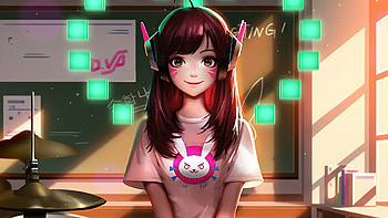 Cute, D.VA, overwatch, gaming HD wallpaper