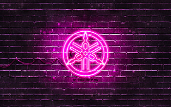 Yamaha purple logo, , purple brickwall, Yamaha logo, motorcyles brands, Yamaha neon logo, Yamaha HD wallpaper