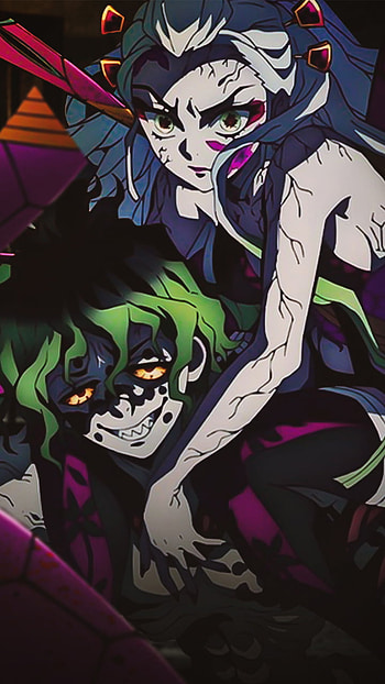 Daki and gyutaori, art, demonslayer, anime HD phone wallpaper