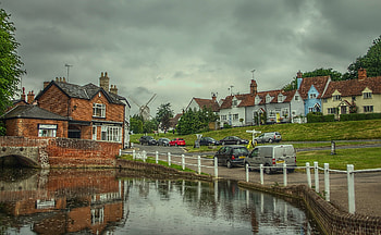 Finchingfield, england, cloud, village, pond HD wallpaper
