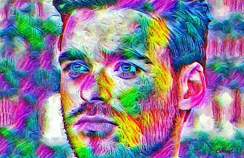 Richard Madden, blue, colorful, art, man, cehenot, pink, painting, abstract, pictura, portrait, green, yellow, actor, face HD wallpaper
