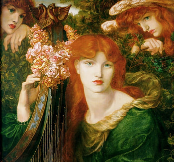 La Ghirlandata, dante gabriel rossetti, painting, art, pictura, flower, redhead, girl HD wallpaper