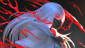 blood gusher, red, Anime, anime girl, mask, Cool, cool anime, red anime HD wallpaper