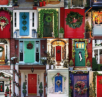 Holiday Doors , winter, December, art, beautiful, illustration, artwork, scenery, occasion, wide screen, holiday, painting, Christmas, snow HD wallpaper