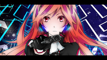 Miki, gun, red hair, vocaloid, head HD wallpaper