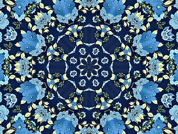 Kaleidoscope of Blue Flowers, blue, circle, flowers, kaleidoscope HD wallpaper
