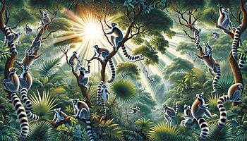 Enchanted Lemur Forest, lemur, rainforest, Wildlife, jungle, sunlight HD wallpaper