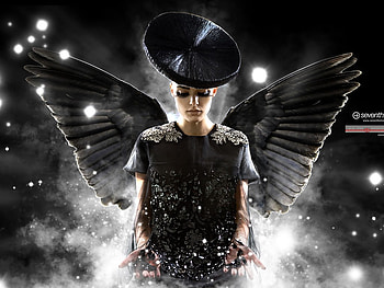 people_black_angel, lady, black, eyes, angel, models, people, hat HD wallpaper