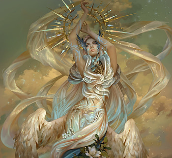 Ellanorn, golden, wings, fantasy, art, hoang lap solan, angel, girl, yellow HD wallpaper
