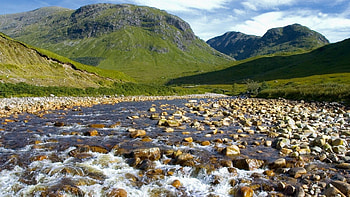 rocky mountain stream, grass, mountains, rocks, stream HD wallpaper