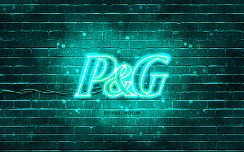 Procter and Gamble turquoise logo, , turquoise brickwall, Procter and Gamble logo, brands, Procter and Gamble neon logo, Procter and Gamble HD wallpaper